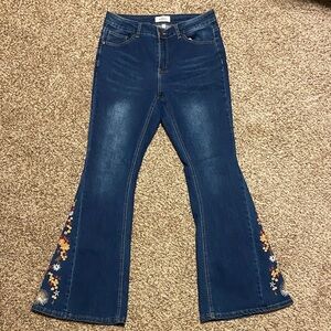 BAMBOO (11) Dark Blue Flare Jeans with Floral Embroidery